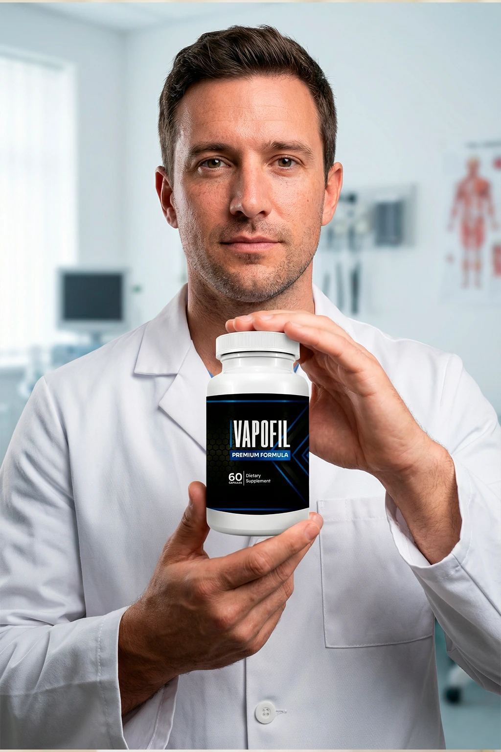 Medical professional holding VapoFil bottle in clinical setting